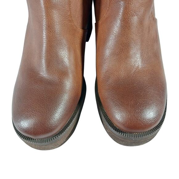 NWOT! ZODIAC! PECAN BROWN GENUINE LEATHER ULTRA CHUNKY HEEL ANKLE BOOTS! SZ 8.5M - Picture 5 of 11